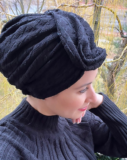 Black lycra cotton turban