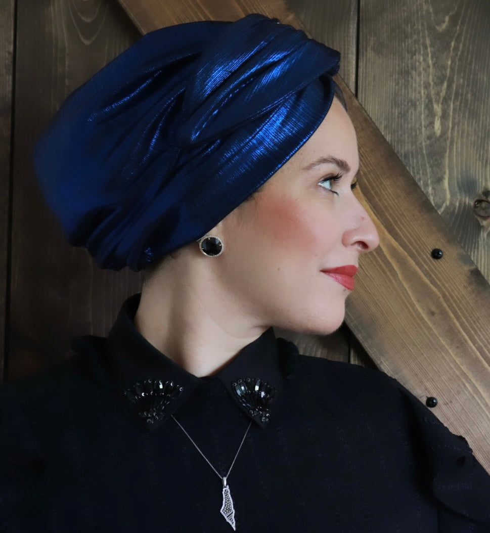 Dark blue formal metallic turban