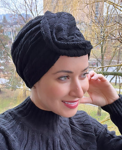 Black lycra cotton turban