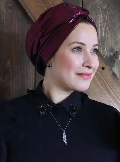 Burgundy formal metallic turban (ring)