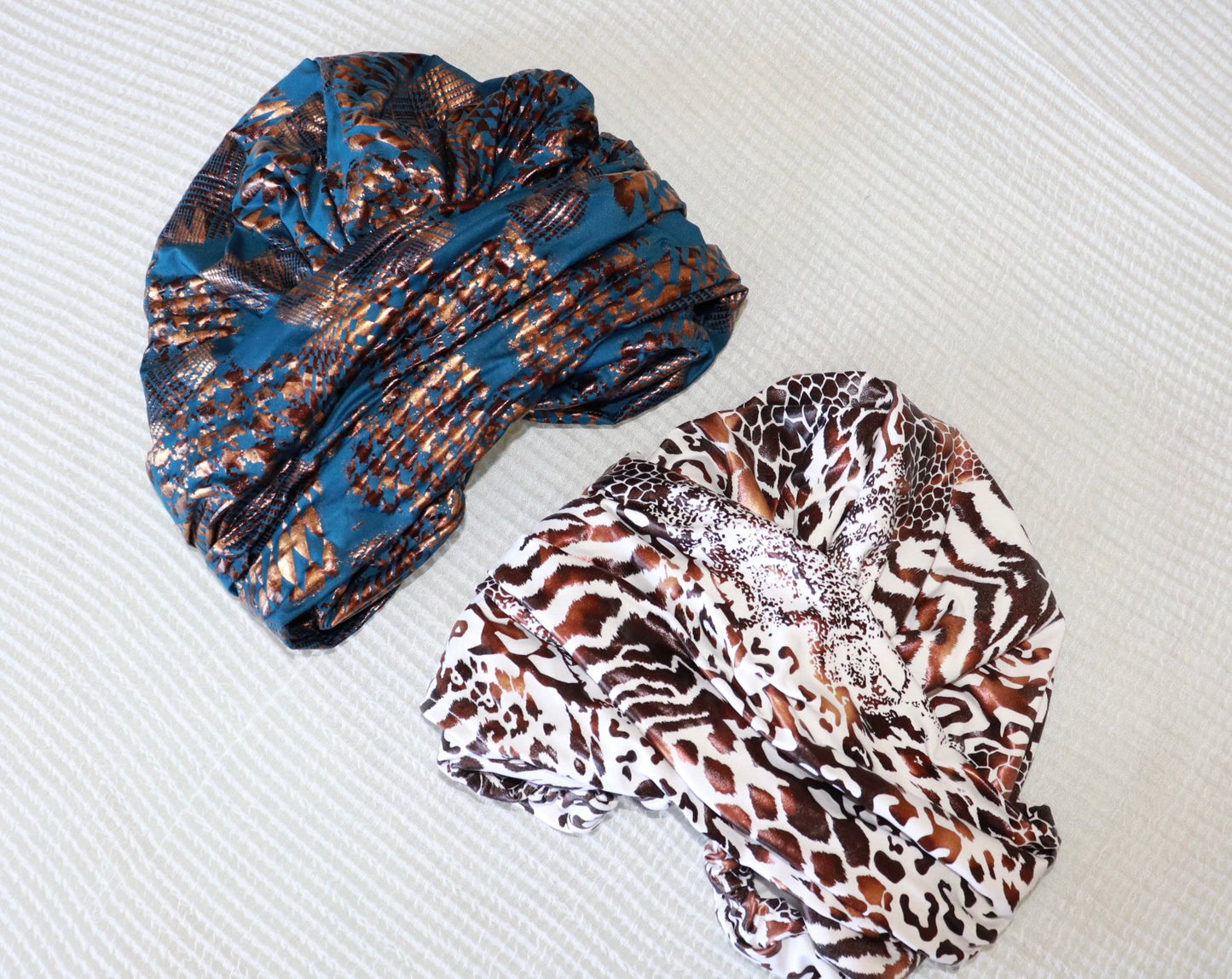 Blue and brown turban