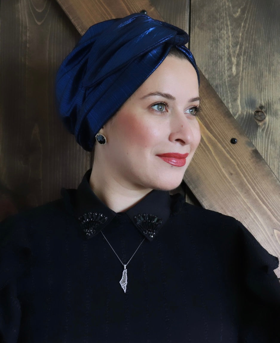 Dark blue formal metallic turban