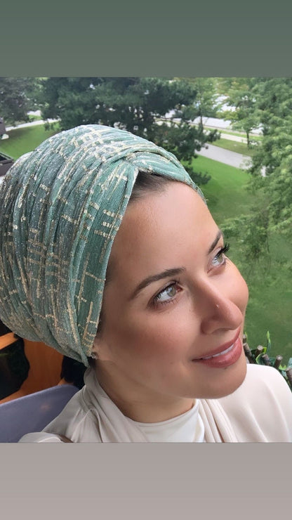 Green and gold turban