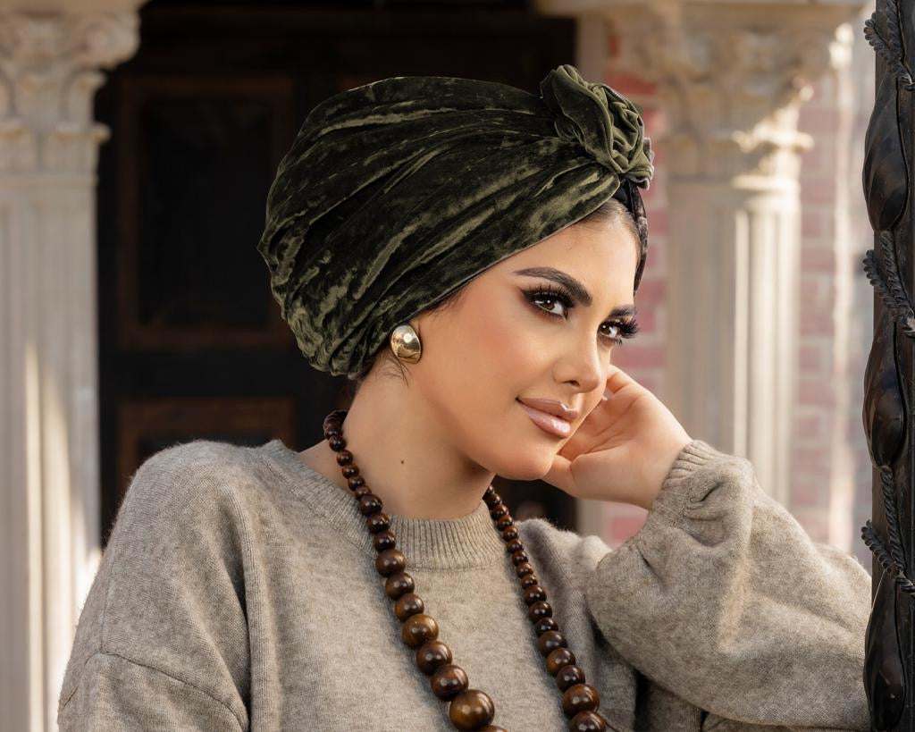 Dark green velvet turban