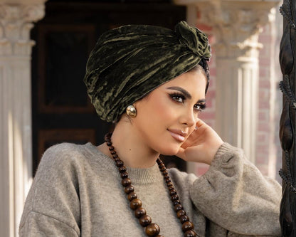 Dark green velvet turban