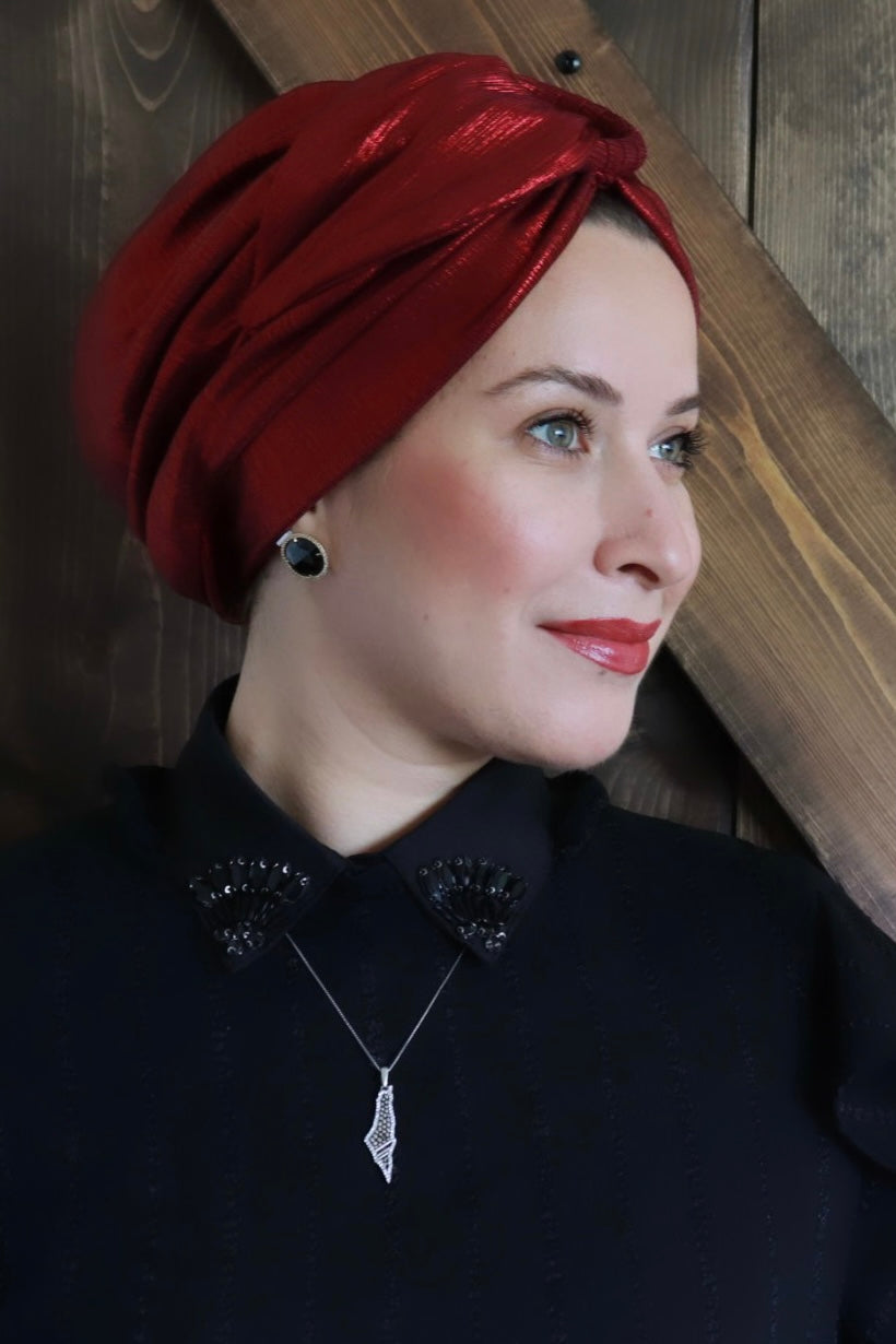 Red formal metallic turban (ring)