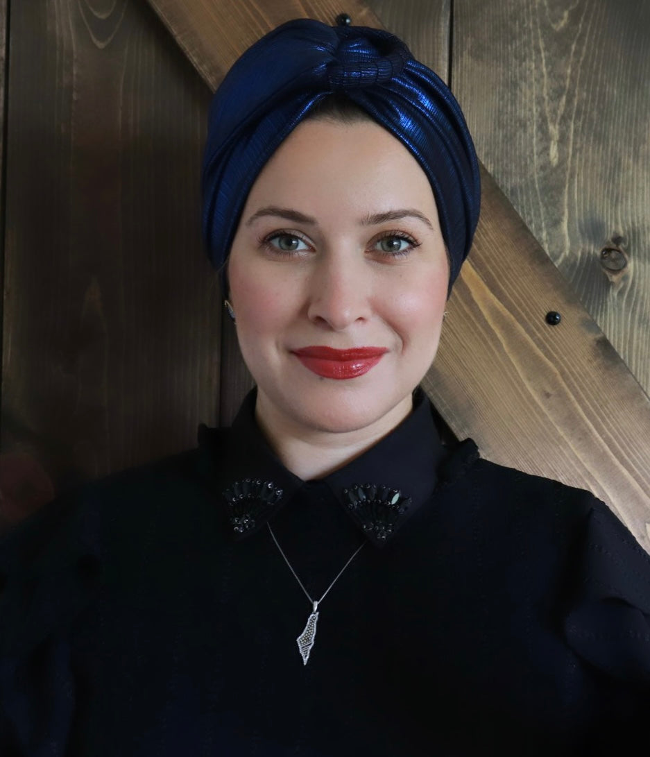 Dark blue formal metallic turban