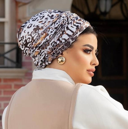 White and brown lycra cotton turban