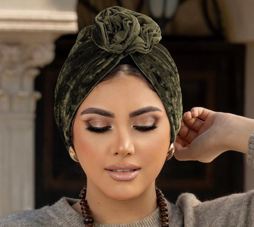 Dark green velvet turban