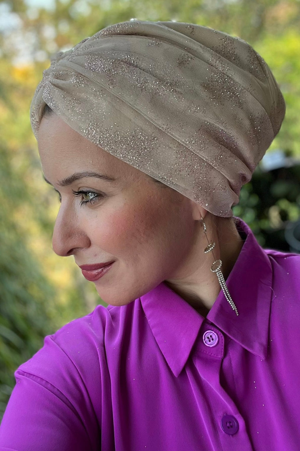 Beige sparkling formal turban