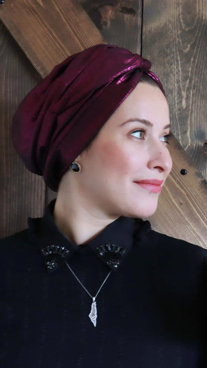 Burgundy formal metallic turban (ring)