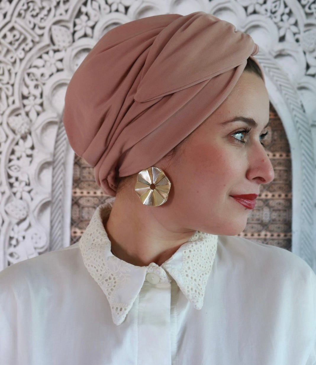 Nude chiffon turban