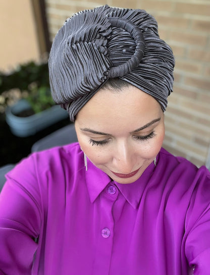 Gray satin ring turban