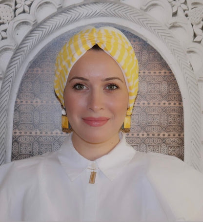 Two pieces (white and yellow) turban