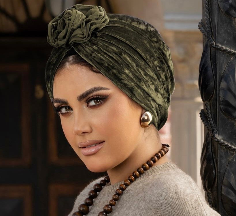 Dark green velvet turban